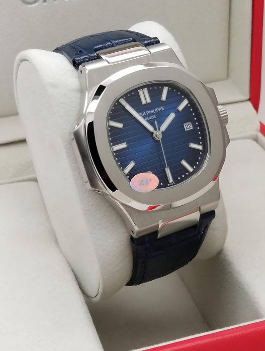Luxury Watch, Blue Leather Strap (patek philippe)
