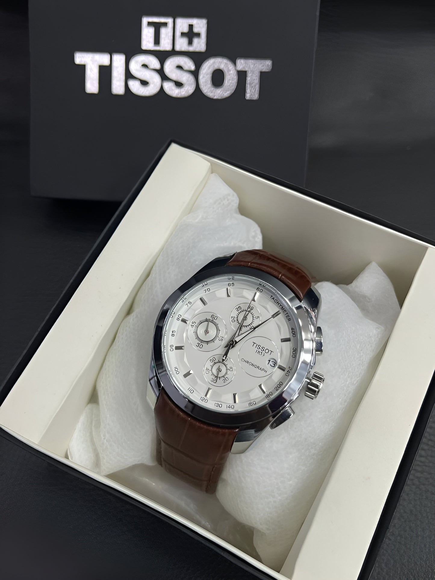 Inspired Men’s Watch Chronograph, Leather Strap, Multiple Colors (Tissot)