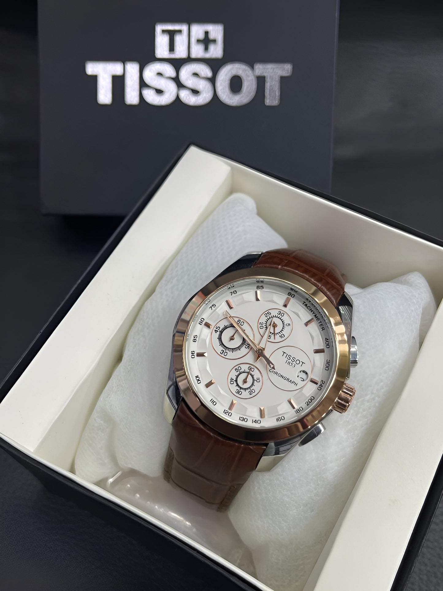 Inspired Men’s Watch Chronograph, Leather Strap, Multiple Colors (Tissot)